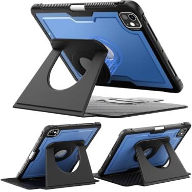 Imagem de Miimall Capa compatível com iPad Pro de 11 polegadas M5/M4, capa para iPad Pro 11 2025/2024 com suporte para lápis, suporte protetor de rotação de 360 graus, hibernar/despertar automático, azul
