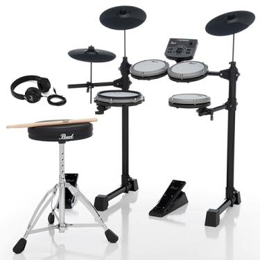 Imagem de Pearl ERS1000 eRoadshow Conjunto de bateria eletrônica completa exclusiva da Amazon com 4 pads de malha silenciosa, dois controladores de pedal, almofadas de pratos, trono, suportes de bateria, fones