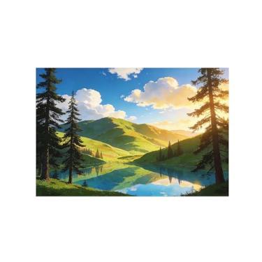 Imagem de Arte de parede paisagem imagem em tela - montanha floresta lago - decoração moderna - impressões de pintura para sala de estar quarto 80 x 120 cm 31 x 47 pol sem moldura
