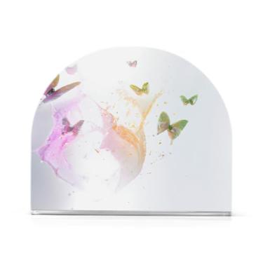 Imagem de JUZIHAI Porta-guardanapos de borboletas pastel de água para mesa dispensador de guardanapos de acrílico para mesa suporte de lenços independente para cozinha sala de jantar bar festa decoração de casa