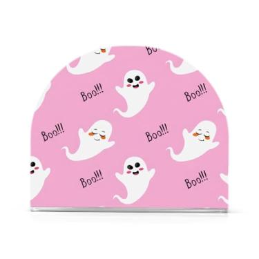 Imagem de JUZIHAI Suporte de guardanapo de fantasmas Halloween Boo para mesa dispensador de guardanapo em pé de acrílico suporte de lenços de mesa independente para cozinha sala de jantar bar festa decoração de