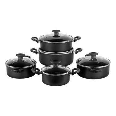 Imagem de Jogo De Panelas 5 Pçs Antiaderente Tampa De Vidro Cor Preto