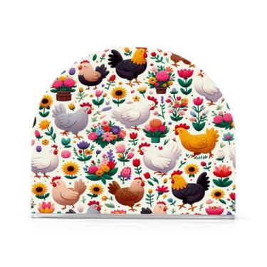 Imagem de JUZIHAI Porta-guardanapos de flores de galinhas dos desenhos animados para mesa dispensador de guardanapo de acrílico para mesa suporte de lenços independente para cozinha sala de jantar bar festa