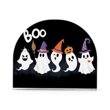 Imagem de JUZIHAI Suporte de guardanapo fantasma Halloween Boo para mesa dispensador de guardanapo de acrílico para mesa suporte de lenços independente para cozinha sala de jantar bar festa decoração de casa
