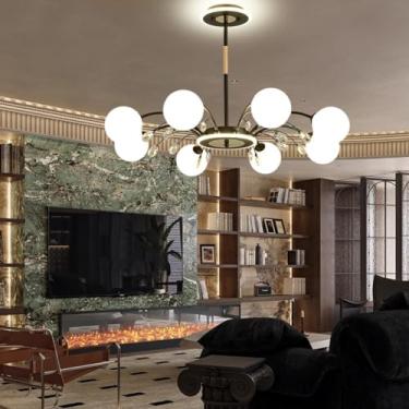 Imagem de Lustre E27 de meados do século XX, lustre de cristal com cúpula de vidro esférica, iluminação moderna estilo Sputnik, luminária pendente com galho dourado para restaurante, quarto, sala de e