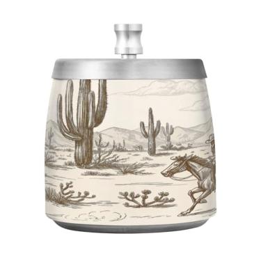 Imagem de JUZIHAI Cinzeiro de cowboy do deserto do oeste selvagem com tampa, bandeja de cinzeiro de aço inoxidável inodoro à prova de vento cinzeiro sem fumaça para escritório em casa, pátio, varanda, cigarro