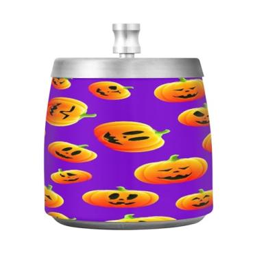 Imagem de Qilmy Cinzeiro de abóbora de aço inoxidável com tampa - Cinzeiro de cigarro à prova de vento sem cheiro sem fumaça para casa, escritório, carro, pátio, varanda (uso interno e externo)