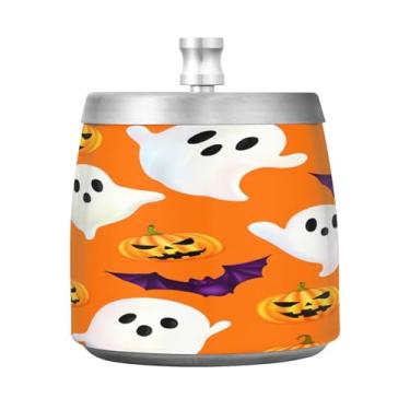 Imagem de Qilmy Cinzeiro esculpido de abóboras de aço inoxidável com tampa - Cinzeiro de cigarro à prova de vento sem cheiro sem fumaça para casa, escritório, carro, pátio, varanda (uso interno e externo)