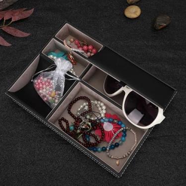 Imagem de ZJchao Caixa Organizadora de Mesa, Bandeja de Armazenamento de Couro PU Com Design de Partição para Joias, óculos, Telefone, Escritório, Casa, Economia de Espaço Multifuncional