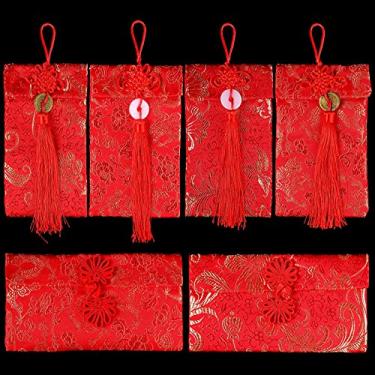 Imagem de 6 peças envelope vermelho de seda chinês envelopes de dinheiro para dinheiro Lucky HongBao bolso vermelho chinês 2022 bolsas de ano novo envelopes de seda para festivais de primavera aniversários e casamentos