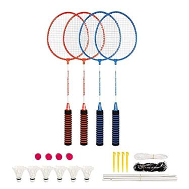 Imagem de Conjunto de 4 Raquetes Badminton com 6 Bola Grip Rede Bolsa Transporte para Crianças Adultos Esportes no Jardim Jogo