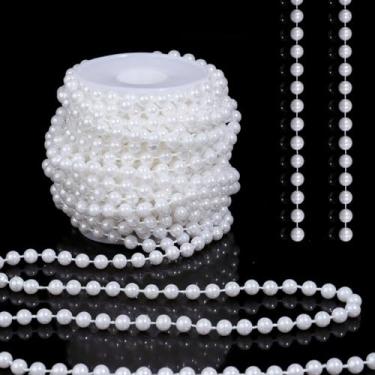 Imagem de Tiparts Pérolas de cordão de miçangas de 80 metros artesanato falso rolo de pérola para guirlanda de Natal, flores, decoração de joias de festa de casamento (6 mm branco)