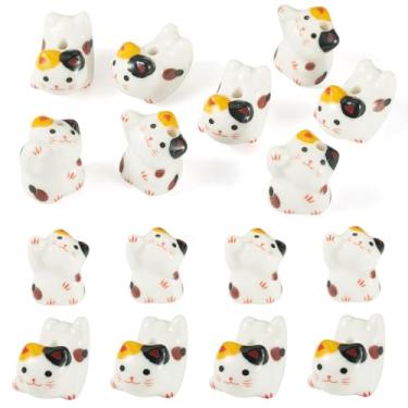 Imagem de Kissitty 8 peças de contas de cerâmica em forma de gato preto fofo contas de porcelana gato da sorte animal feito à mão porcelana artesanato conta impressa espaçador exclusivo para suprimentos de