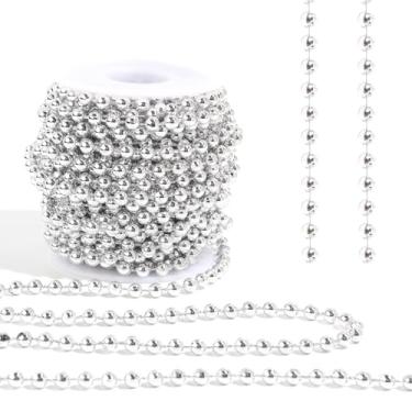 Imagem de Tiparts Pérolas com cordão de miçangas de 80 m, artesanato, rolo de pérolas falsas para guirlanda de Natal, flores, decoração de joias de festa de casamento (5 mm prateado)