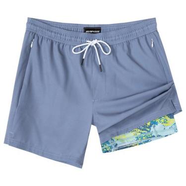 Imagem de Calções de banho SURF CUZ, forro de 5 polegadas, bolsos com zíper, azu