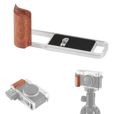 Imagem de FOTGA Alça lateral de madeira leve X-E5 em forma de L para câmera Fujifilm X-E5 XE5, com suportes de 1/10.2 cm-20, placa de montagem de tripé suíço Arca de liberação rápida (prata)