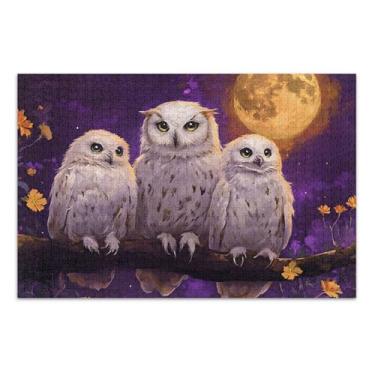 Imagem de Quebra-cabeça adulto roxo lua cheia corujas místicas 500 peças arte de pintura animal quebra-cabeça exclusivo para adultos presentes de elefantes brancos, 50 x 35 centímetros