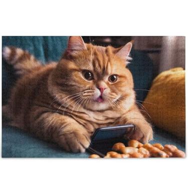 Imagem de Quebra-cabeça engraçado com estampa de gato gatinho 500 peças para adultos presentes de festa elefante branco personalizado natureza grande quebra-cabeça animal arte decoração, 52 cm x 37,8 cm