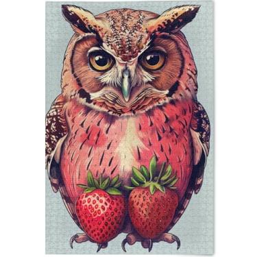 Imagem de Quebra-cabeça engraçado coruja morango 1000 peças para adultos amantes de elefantes brancos presentes arte divertida quebra-cabeça desenho animado arte animal, 75 cm x 50 cm