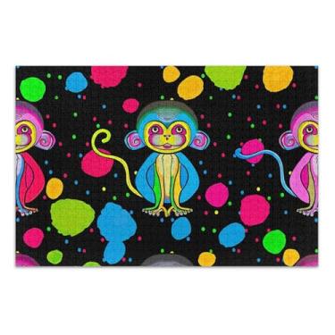 Imagem de Quebra-cabeça de macacos coloridos pretos para adultos 1000 peças de decoração de arte pintura personalizada exclusivo quebra-cabeça presentes de elefantes brancos, 75 x 40 cm