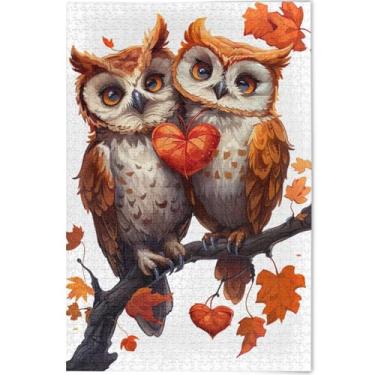 Imagem de Corujas personalizadas casais apaixonados quebra-cabeça animal 500 peças cenário adulto arte arte dura jogo engraçado, 52 cm x 37,8 cm