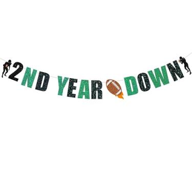 Imagem de Banner pré-amarrado de 2º ano para baixo - decorações de festa de 2º aniversário de futebol, decorações de segundo aniversário de ano novato, verde, preto, glitter