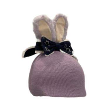 Imagem de Colaxi Capa para capacete de esqui, gorro de tricô decorativo, protetor, quente, macio, fofo e criativo, acessório para capacete de esqui, Orelha de Coelho Roxa