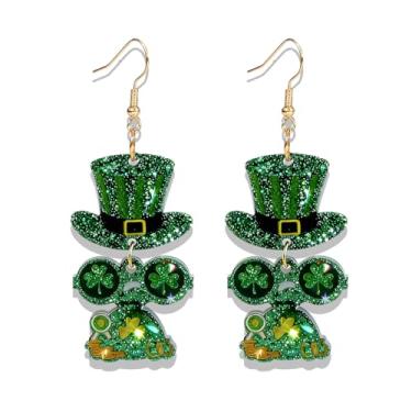 Imagem de Brincos de Dia de São Patrício para mulheres, trevo trevo, acessórios para o dia de São Patrício, camisa, brinco irlandês da sorte, joias, presentes de fantasia para ela, Middle, Acrílico, Sem pedra