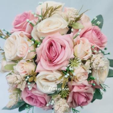 Imagem de Buquê de Noiva Artificial com Flores Coloridas para Casamento Civil ou Religioso(00525/Rose/Creme)