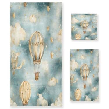 Imagem de xigua Balões de ar quente conjunto de toalhas de banheiro absorvente macio toalha de banho 3 peças toalha de mão toalhas decorativas para banheiro, academia, hotel, praia, piscina