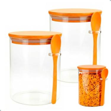 Imagem de Kit 2 Potes de Vidro Redondo com Tampa e Colher de Bambu, 250ml
