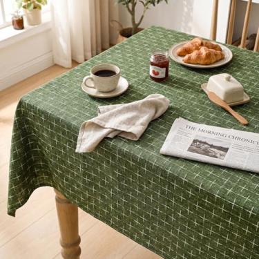 Imagem de Horaldaily Toalha de mesa retangular verde-oliva, cross-star sólida texturizada, toalha de mesa bordada, lavável sem rugas, 152 x 264 cm, para cozinha, festa, casamento, piquenique, ao ar livre