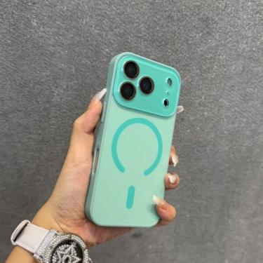 Imagem de Capa magnética fosca com acabamento eletrogalvanizado para iPhone 17, 16, 15, 14, 13, 12 Pro Max e 17 Air, com película protetora para todas as lentes, verde (bh).