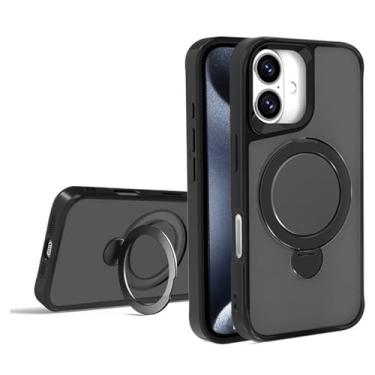 Imagem de Capa para iPhone 14 Pro Max com suporte magnético giratório de 360° em metal e acabamento fosco na parte traseira, preta.