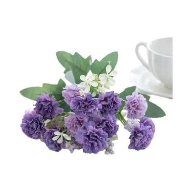 Imagem de Pequenas Flores Artificiais De Cravo Com 5 Hastes E 15 Cabeças Para Gu