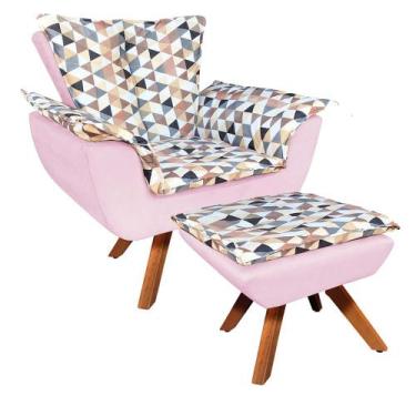 Imagem de Kit 01 Poltrona e 01 Puff Opala Giratório D87 com Suede Base Madeira M