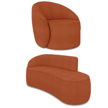 Imagem de Sofá 3 Lugares Orgânico 180cm Morgan e Poltrona Lua Bouclê Terracota D03 - D'Rossi