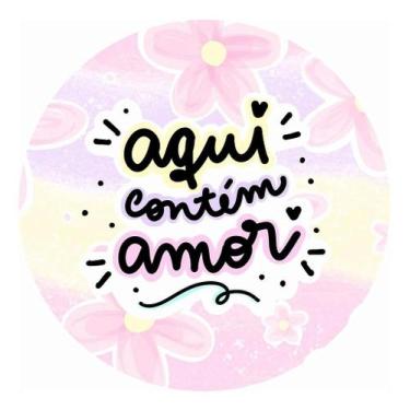 Imagem de 90 Adesivos 4cm Aqui Contem Amor Florido - Bellarte