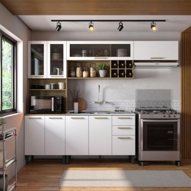 Imagem de Cozinha Completa Com Pia 2 Gavetas Axé Bertolini - Branco/carvalho