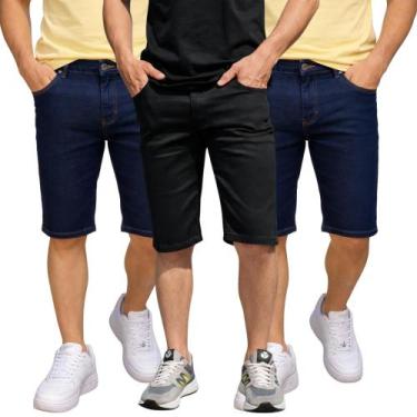 Imagem de Kit C/3 Bermudas Short Jeans Masculina Tradicional Com Lycra Tecido Pr