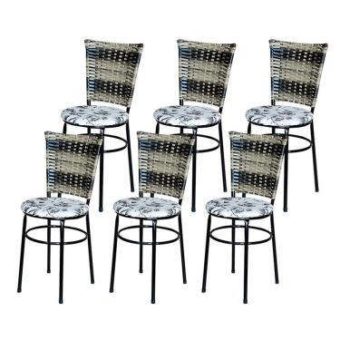 Imagem de 6 Cadeiras Para Cozinha Preta Hawai Cappuccino Premium Assento Floral Cor:floral Branco