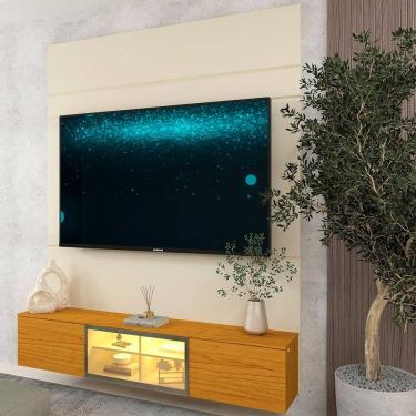 Imagem de Estante para TV 75 Polegadas 153cm 100% MDF com LED e Porta Reflecta Luminare Off White/Naturale