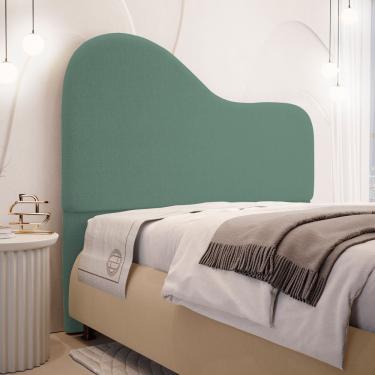 Imagem de Cabeceira Orgânica Cama Box Queen Size Sea 160cm com Frame Bouclé Verde Menta - Abmaza