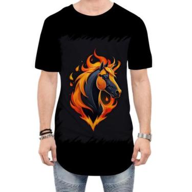 Imagem de Camiseta Longline de Cavalo Flamejante Fire Horse 1 - Kasubeck Store®,
