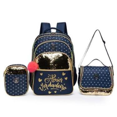 Imagem de Kit Mochila De Costas Com Estojo Lancheira Escolar Reforçada Dia Dia-Feminino