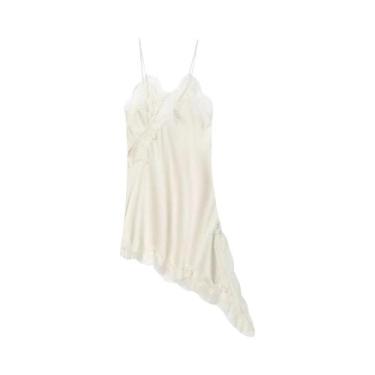 Imagem de Vestido Curto Assimétrico Sem Mangas Com Renda De Cetim Para Mulheres,