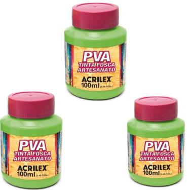 Imagem de Kit Tinta Fosca Artesanato PVA Verde Folha 3x 100ml Acrilex