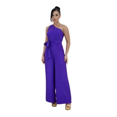 Imagem de Macacão Feminino M Linho Longo Alfaiataria Pantalona Elegante Um Ombro