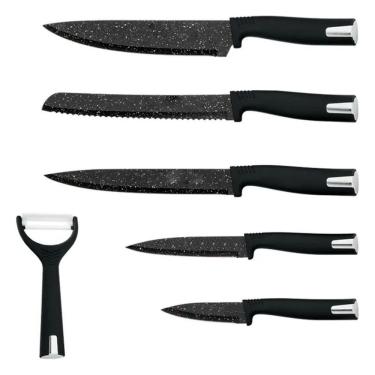 Imagem de Kit Com 6 Facas Em Aço Inox Estilo Mármore Preto - Preto