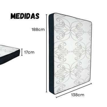 Imagem de Colchão Casal D28 17cm Espuma Firme 138x188 Resistente e Confortável -